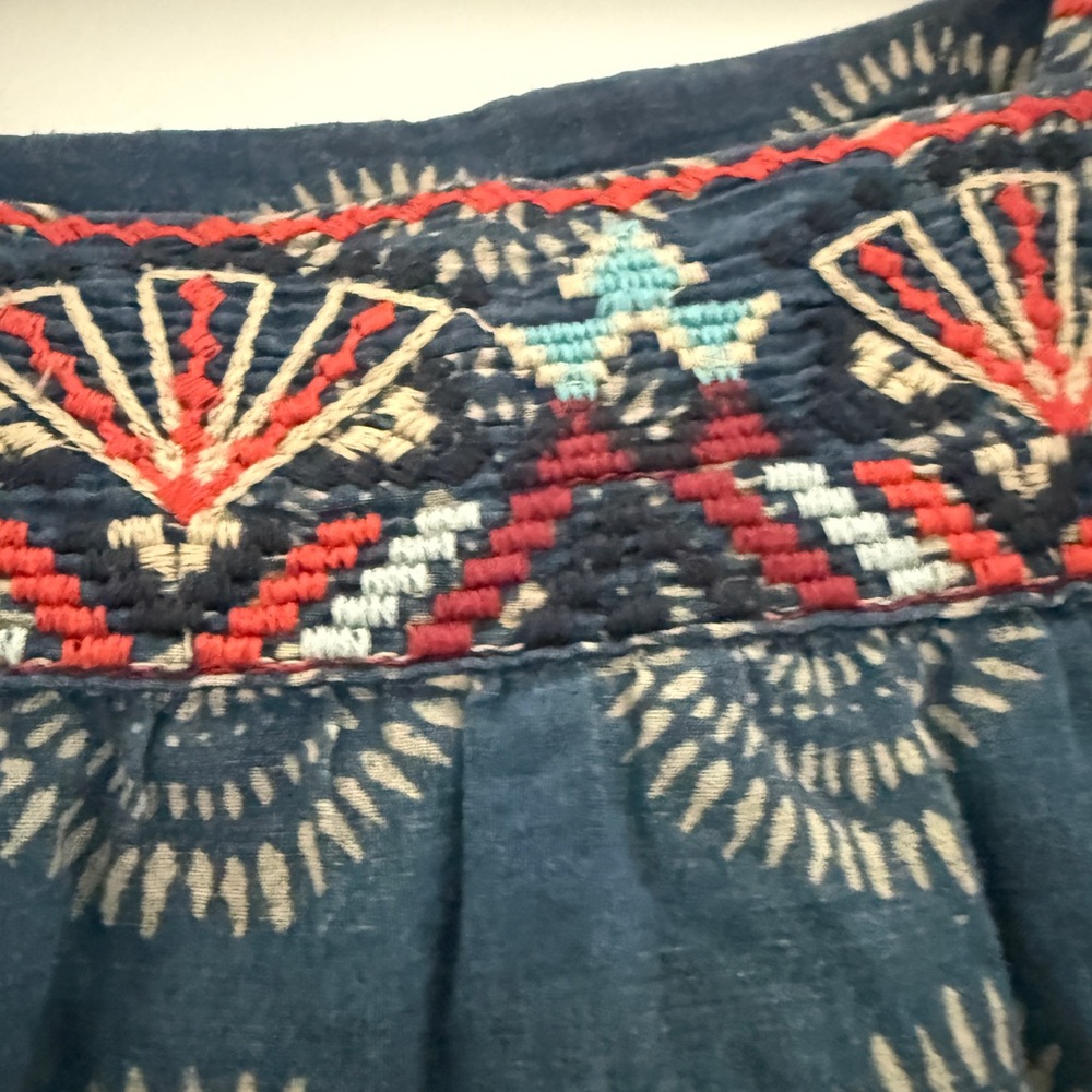Johnny Was Blue Peasant Blouse with Red-Orange Embroidery - Picture 6 of 6